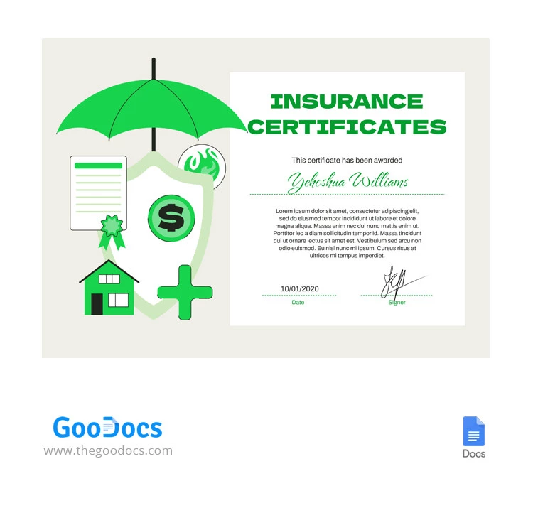 Green Insurance Certificates - free Google Docs Template - 10065454