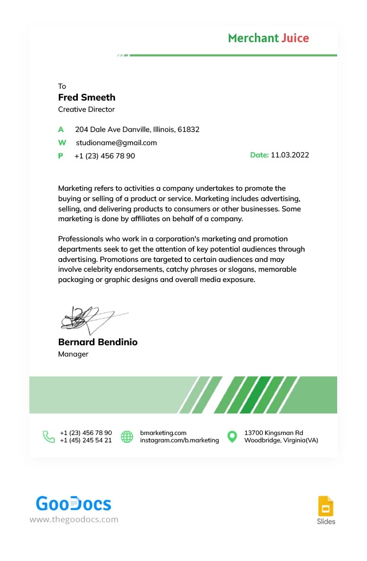 Green Marketing Letterhead - free Google Docs Template - 10063876
