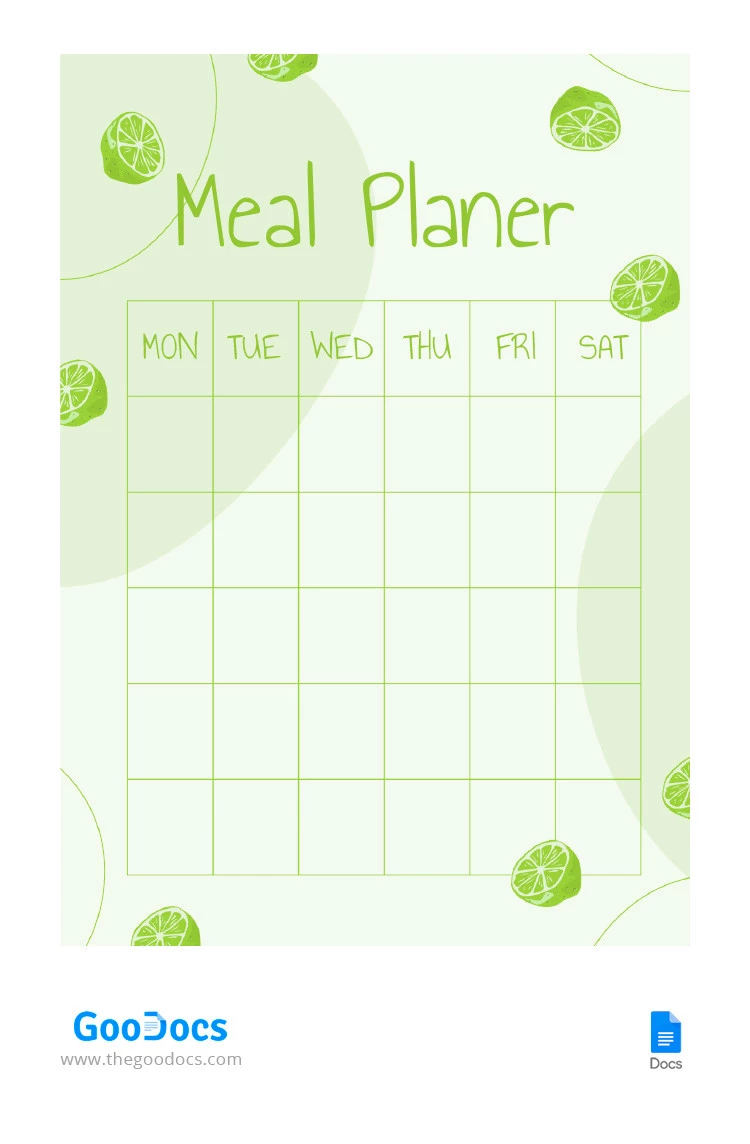 Green Meal Planner - free Google Docs Template - 10066453