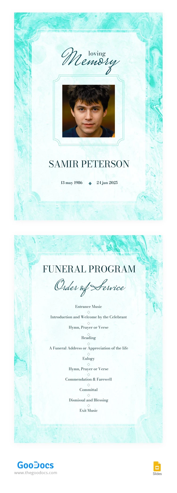 Programa de Funeral da Memória Verde - free Google Docs Template - 10063099