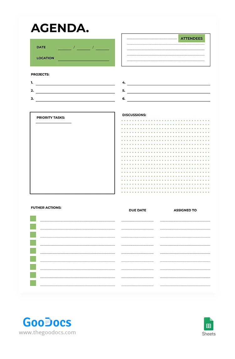 Agenda vert simple - free Google Docs Template - 10067721