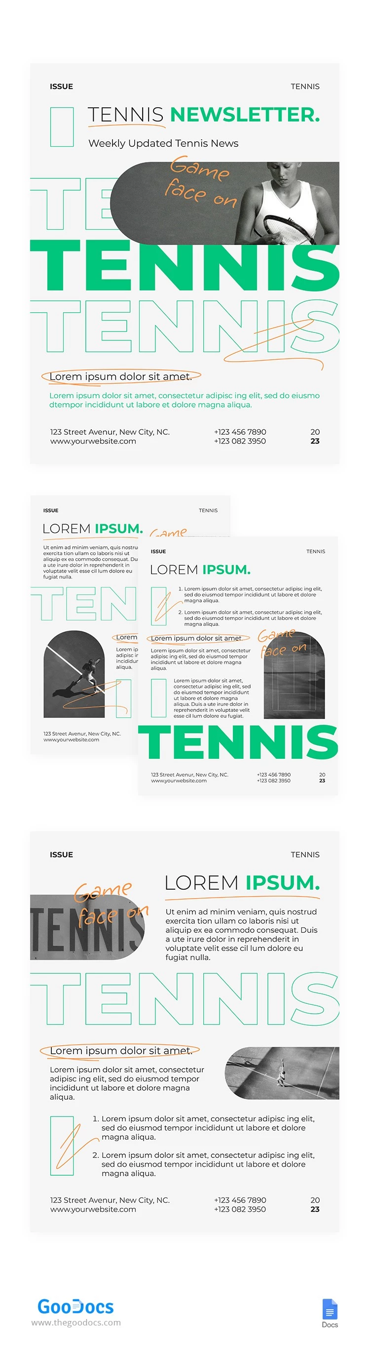 Green Modern Tennis Newsletter - free Google Docs Template - 10066130