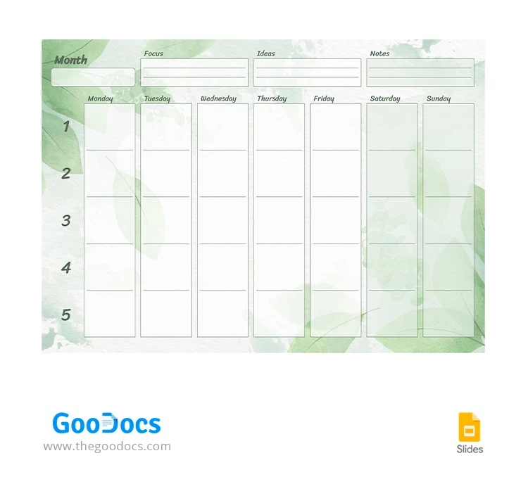 Green Monthly Schedule - free Google Docs Template - 10064983