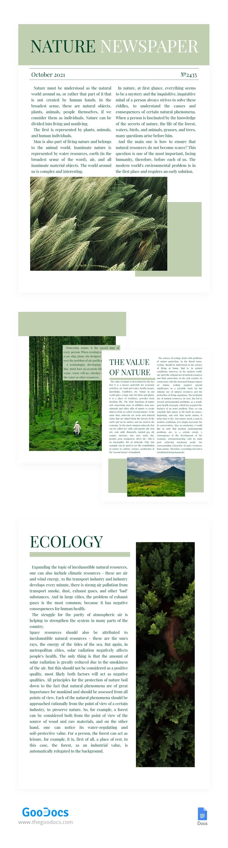 Giornale della Natura Verde - free Google Docs Template - 10062140