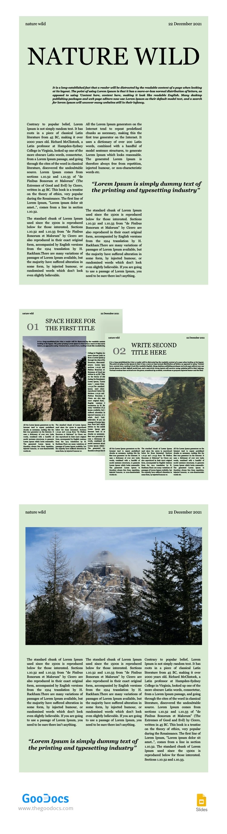 Journal de la nature sauvage verte - free Google Docs Template - 10062983