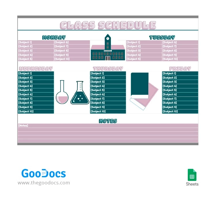 Horario de clases verde - rosado - free Google Docs Template - 10062188