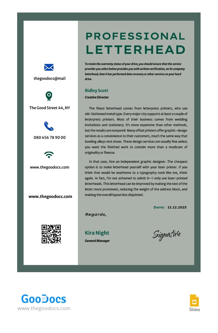 Green Professional Letterhead - free Google Docs Template - 10064719