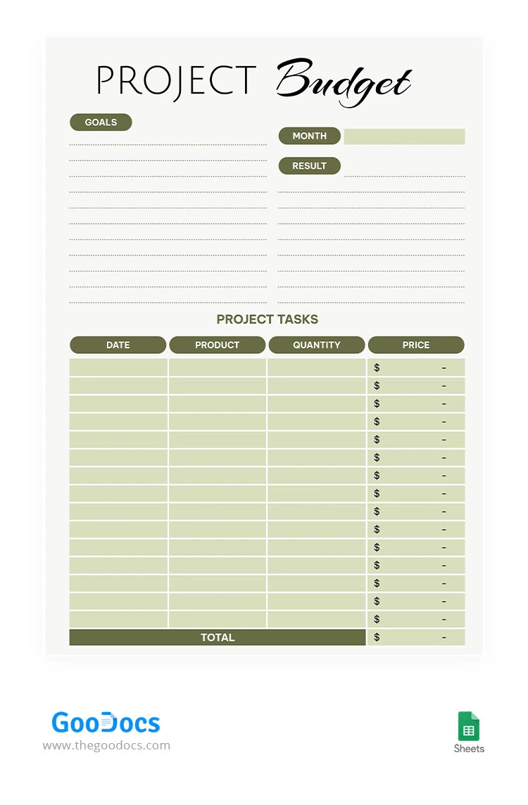 Green Project Budget - free Google Docs Template - 10066354