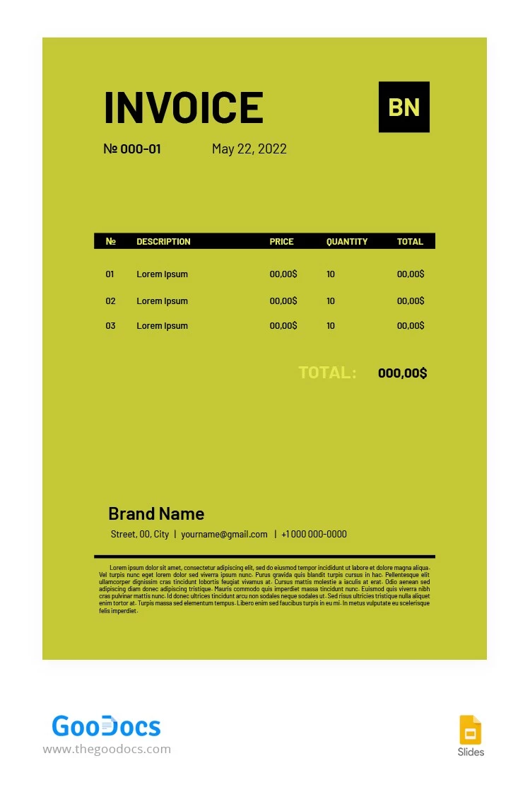 Green Simple Invoice - free Google Docs Template - 10063233