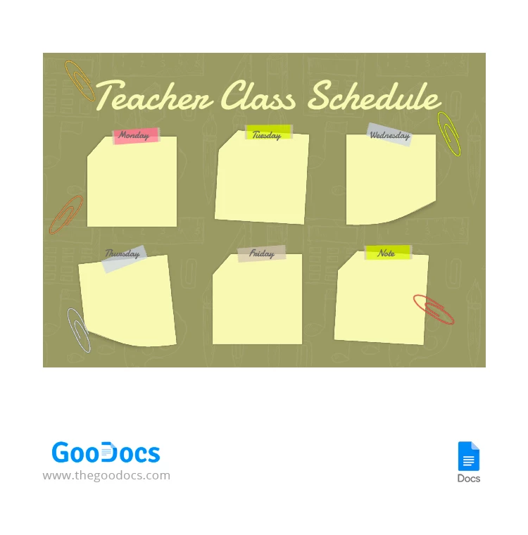 Green Teacher Class Schedule - free Google Docs Template - 10067204