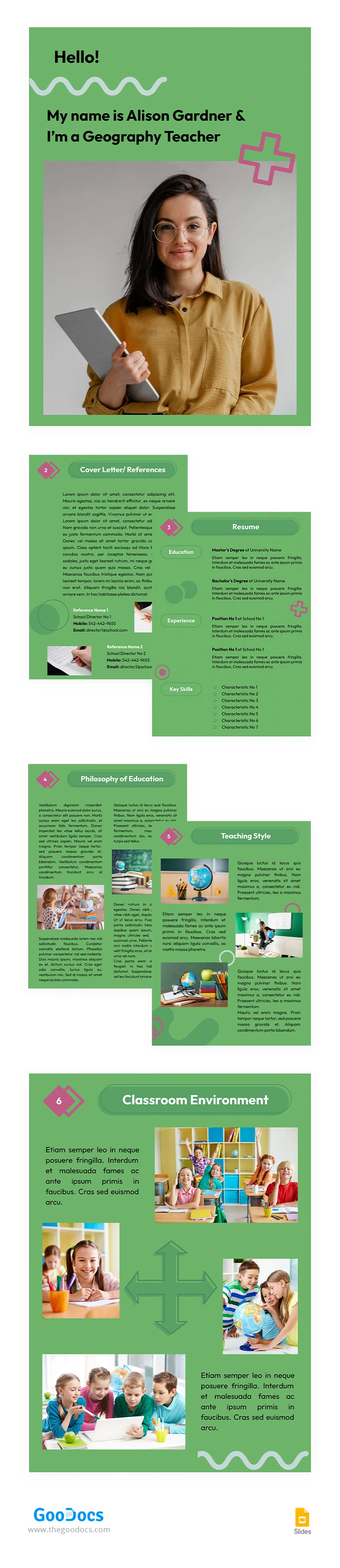 Green Teacher Portfolio - free Google Docs Template - 10065392