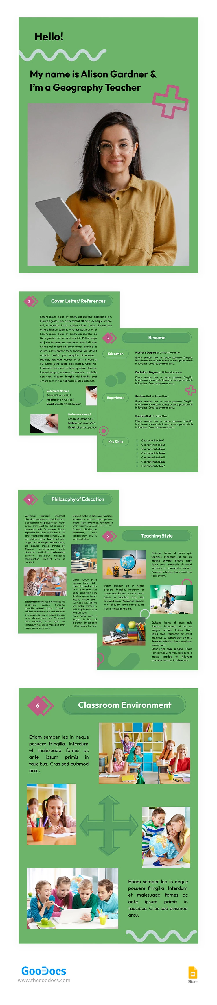 Portafoglio dell'insegnante verde - free Google Docs Template - 10065392