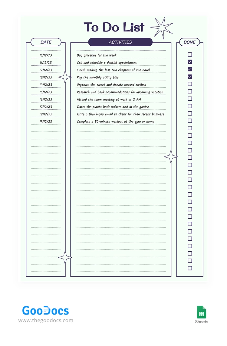 Lista de afazeres verde - free Google Docs Template - 10066797