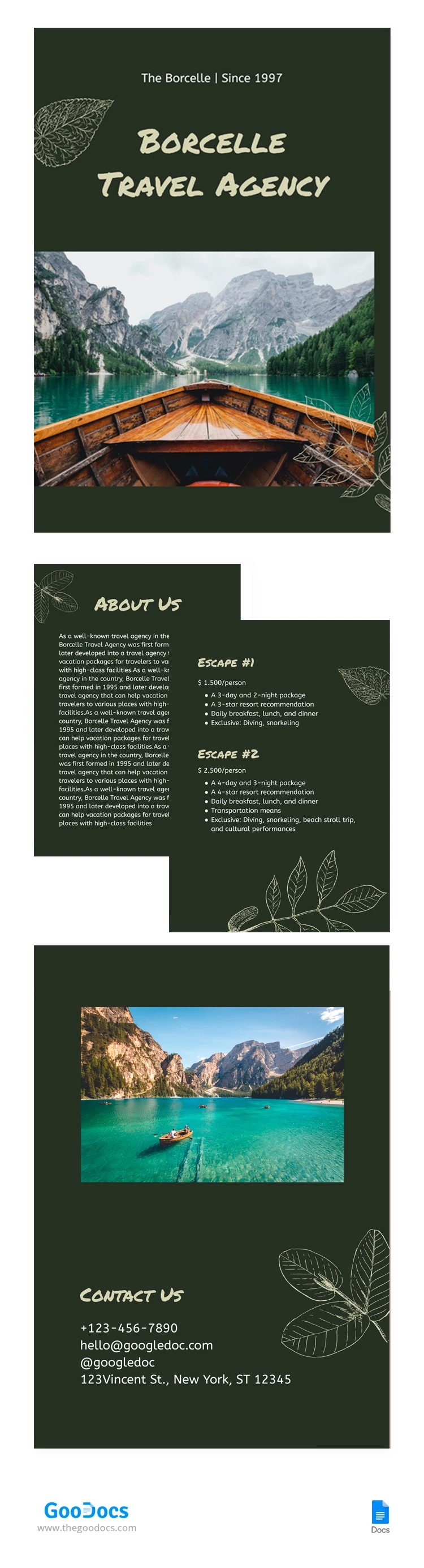 Brochure di viaggio verde - free Google Docs Template - 10064259