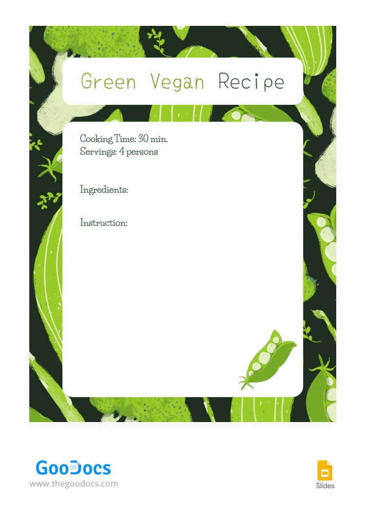 Ricetta vegana verde - free Google Docs Template - 10066286