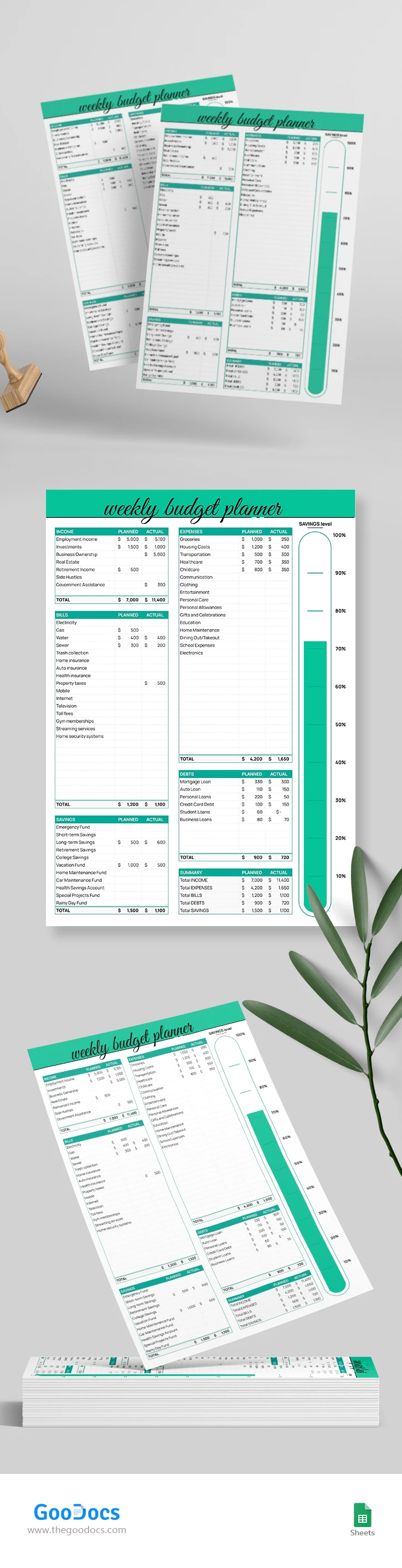 Professional Weekly Budget Planner - free Google Docs Template - 10068454