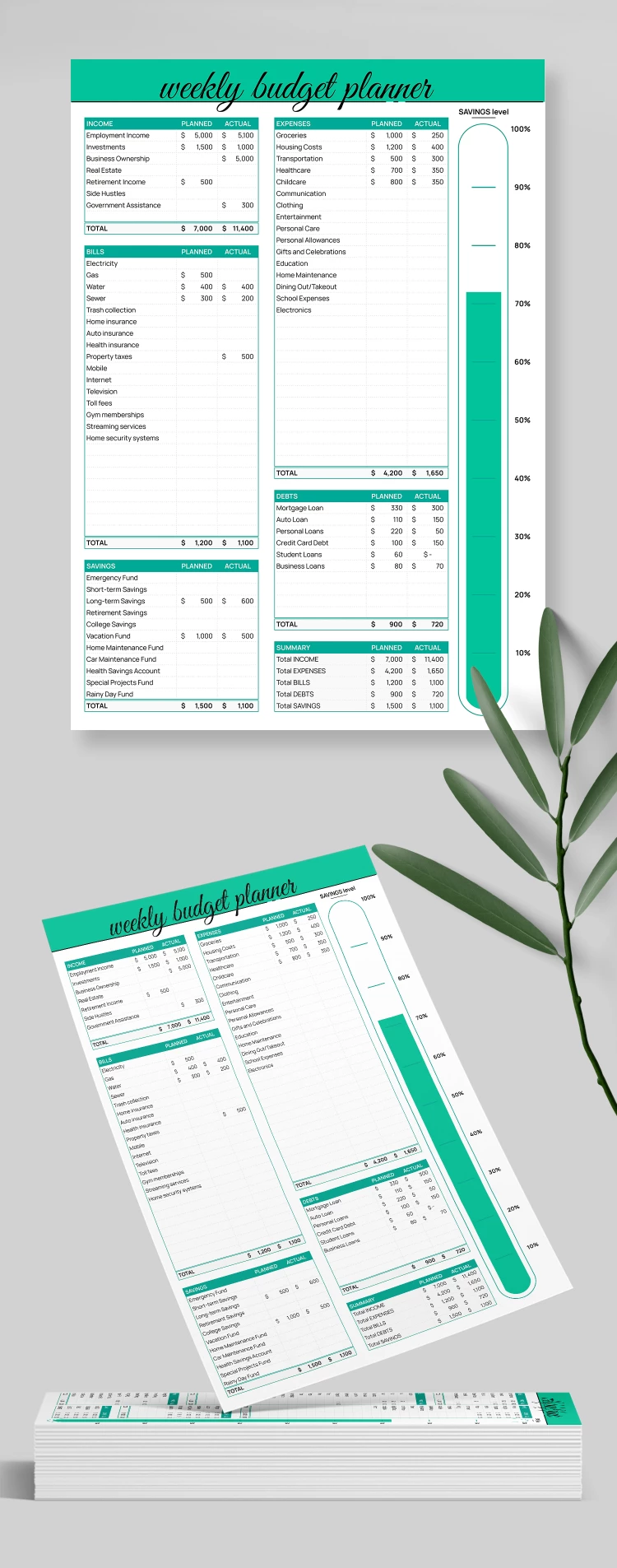 Professional Weekly Budget Planner - free Google Docs Template - 10068454