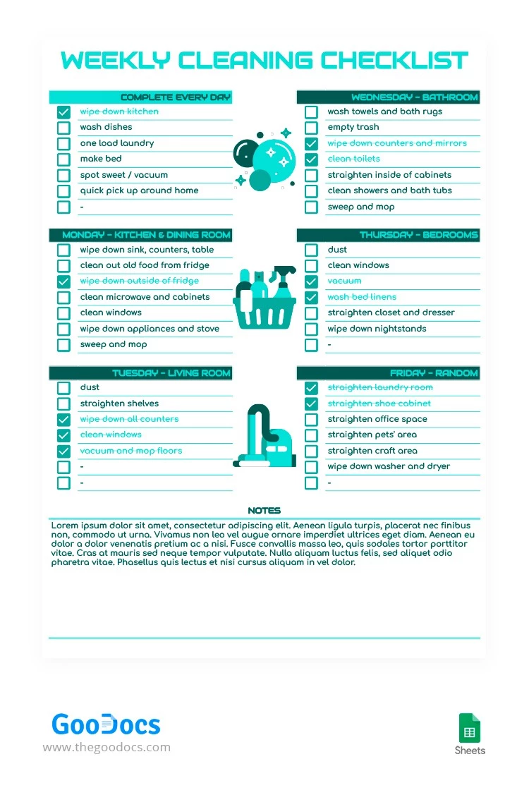 Green Weekly Cleaning Checklist - free Google Docs Template - 10062491