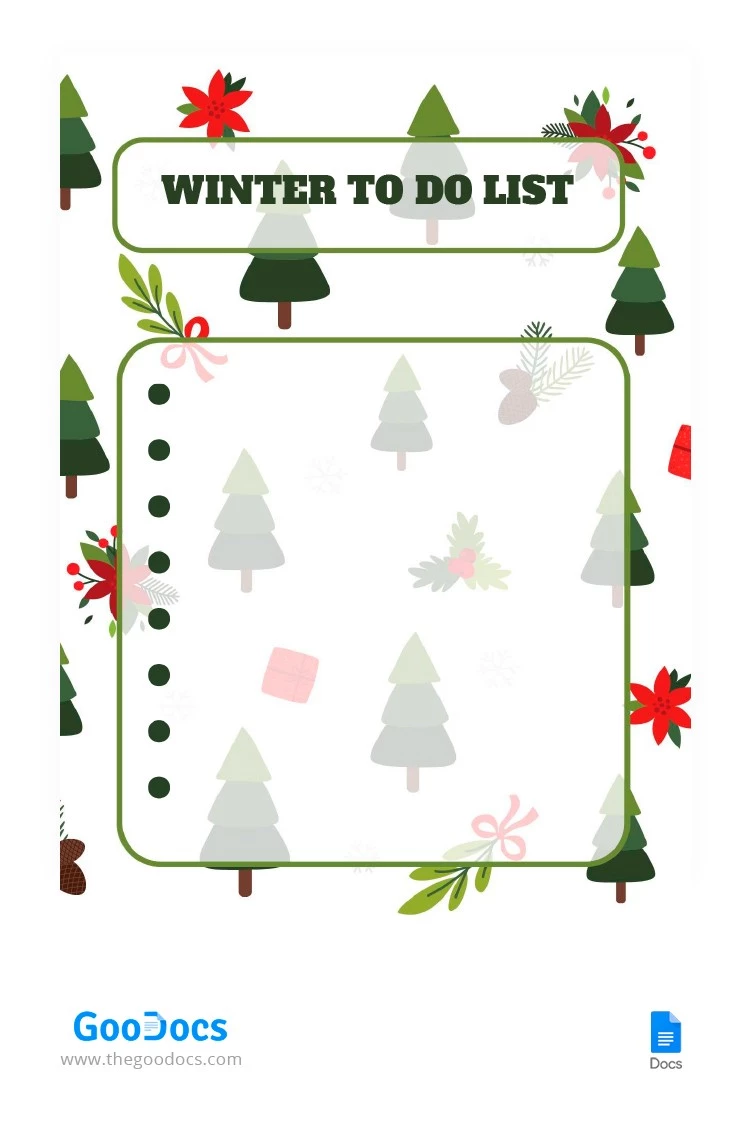 Lista de tarefas de inverno verde - free Google Docs Template - 10065971