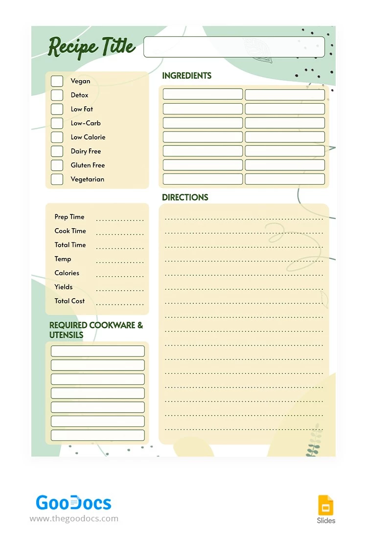 Green-Yellow Recipe - free Google Docs Template - 10065133