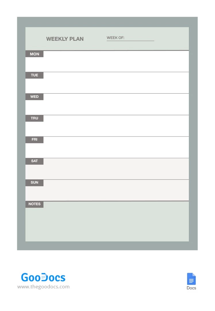 Grünlicher Wochenplaner - free Google Docs Template - 10063151