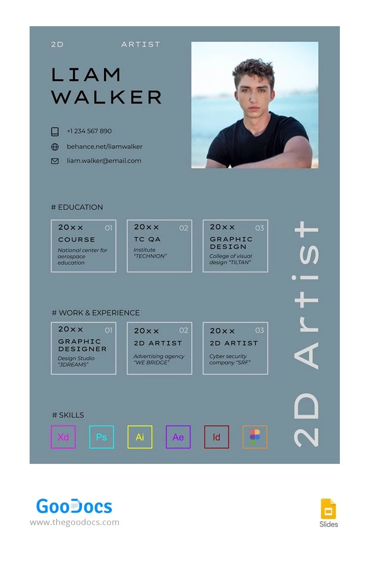 CV d'artiste 2D en gris - free Google Docs Template - 10063594