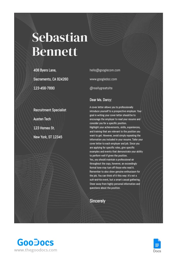 Carta de apresentação abstrata em cinza. - free Google Docs Template - 10063942