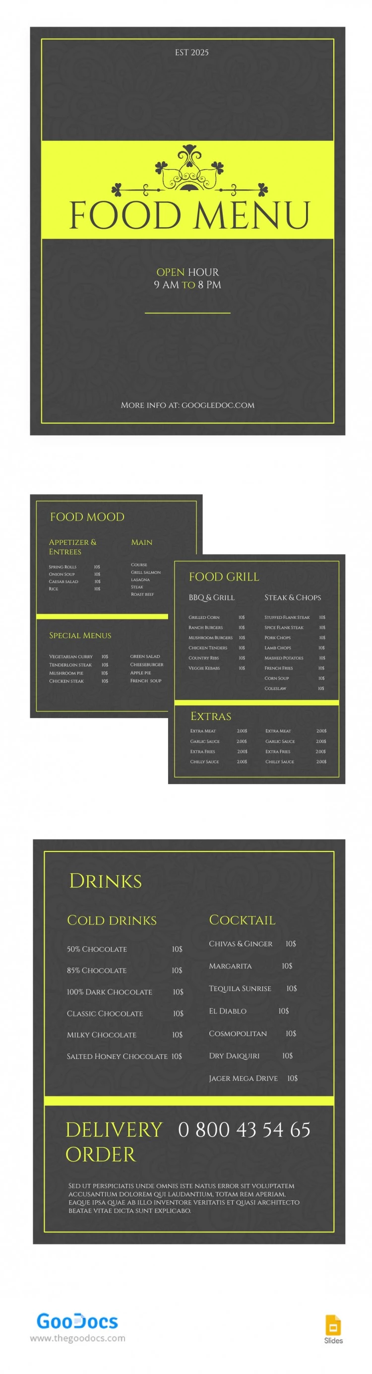 Grey Abstract Food Menu - free Google Docs Template - 10063891