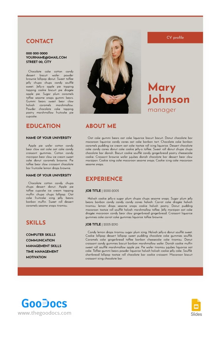 Grey and Coral CV - free Google Docs Template - 10063748