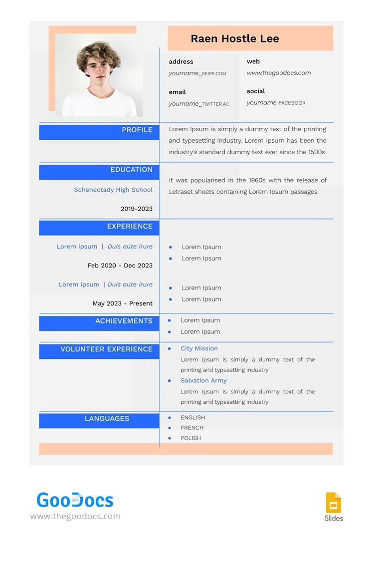 Curriculum Vitae Principiante Grigio - free Google Docs Template - 10065899