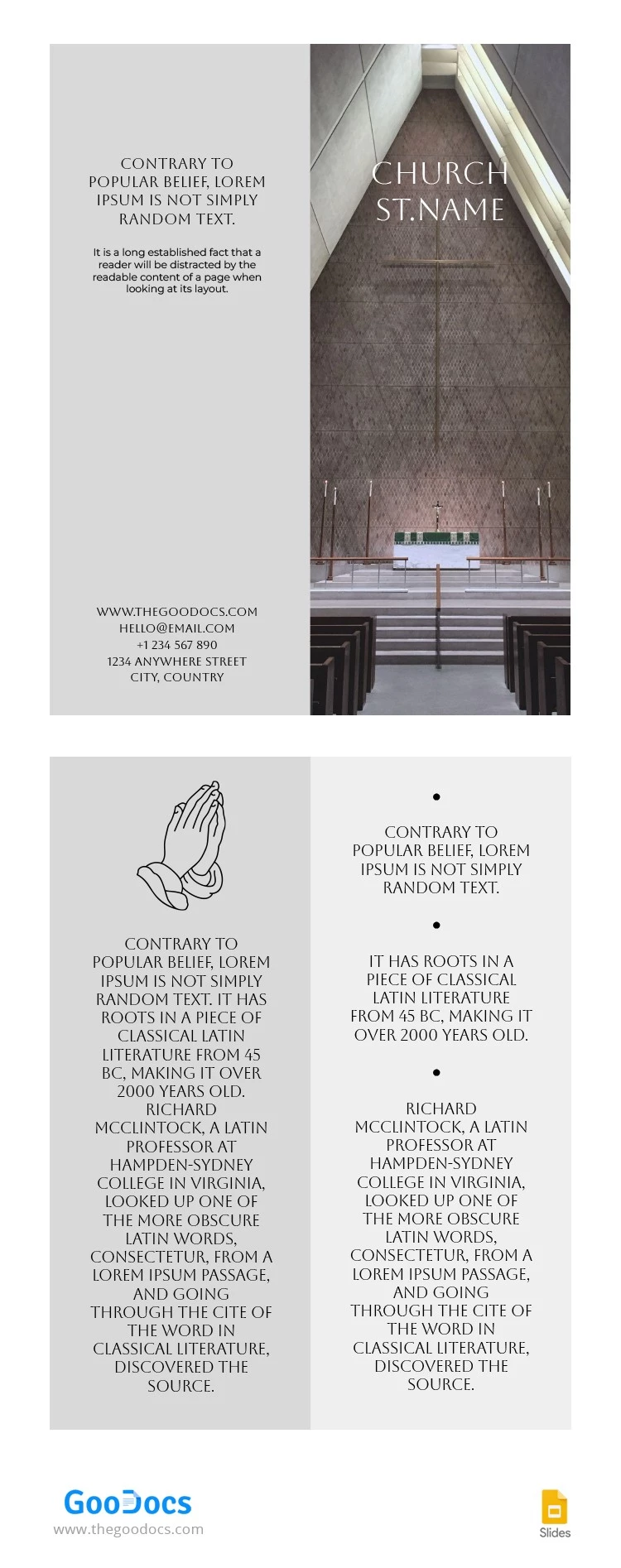 Graue klassische Kirchenbroschüre - free Google Docs Template - 10065197