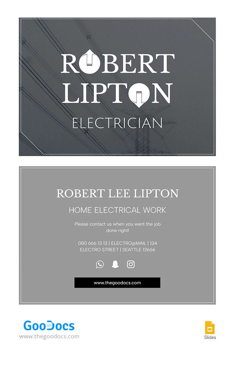 Grey Electrician Business Card - free Google Docs Template - 10066082