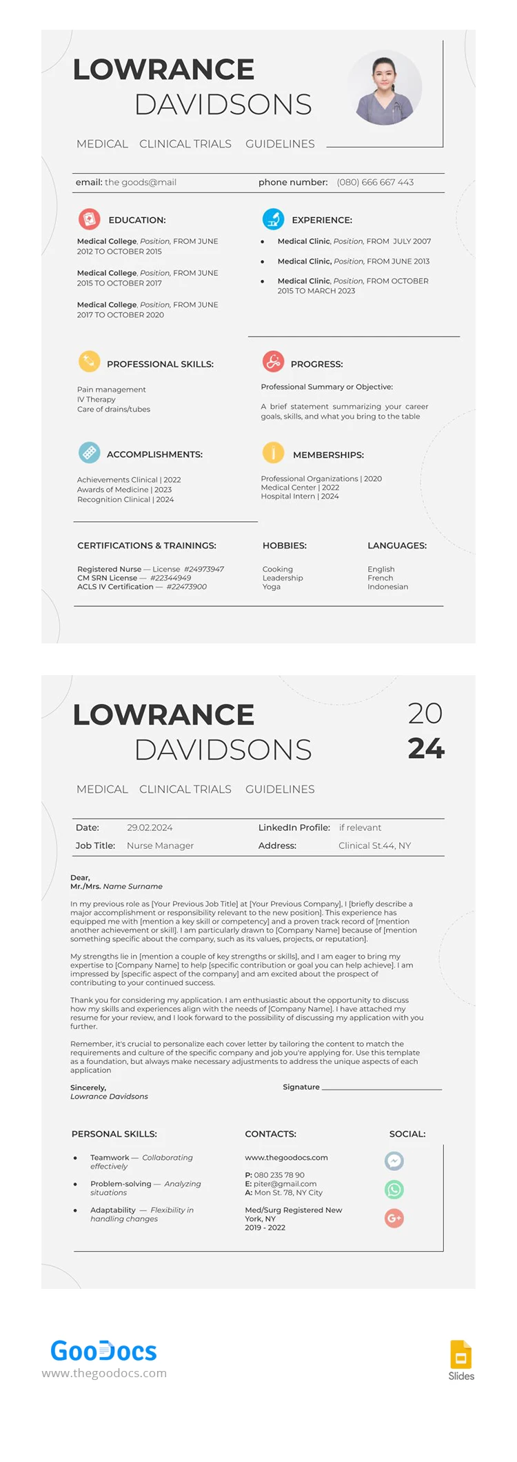 Grey Elegant Medical Resume & Cover Letter - free Google Docs Template - 10067956