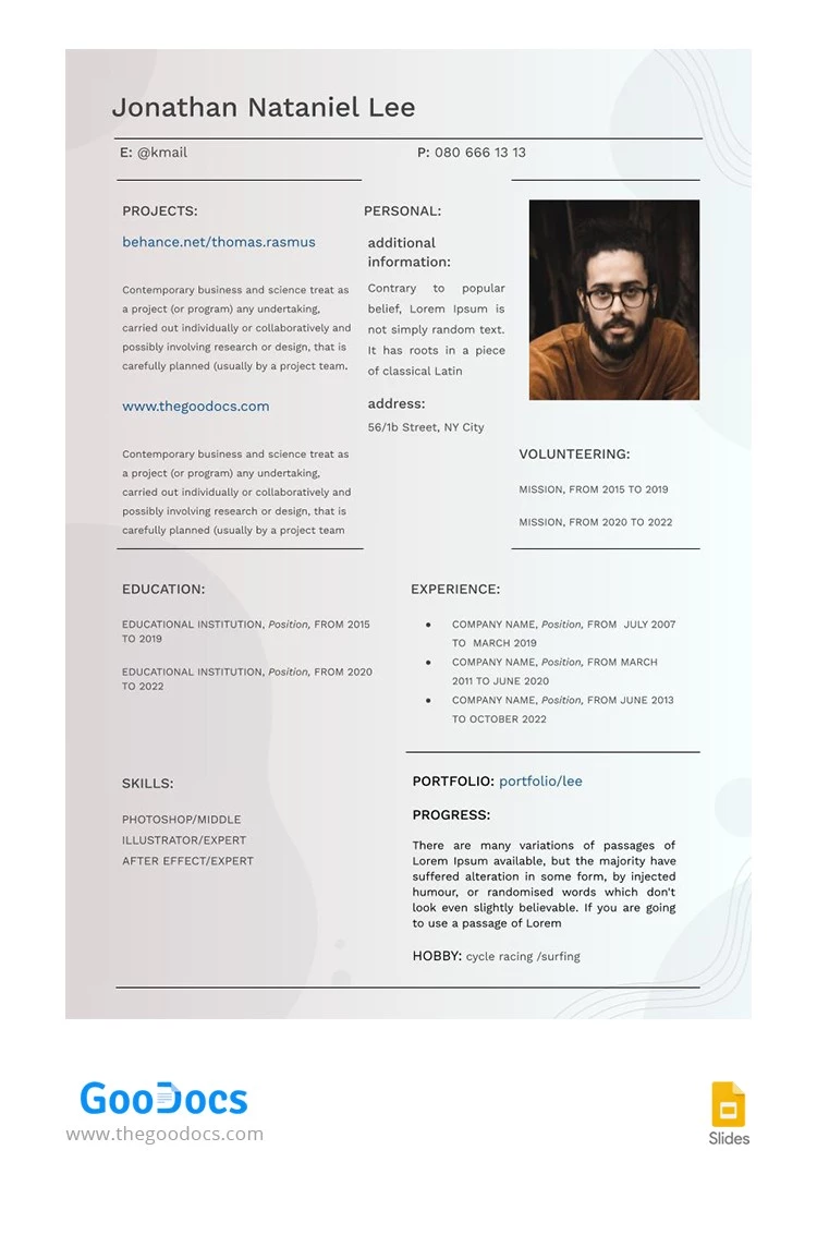 Currículum de Posgrado en Gris - free Google Docs Template - 10065903