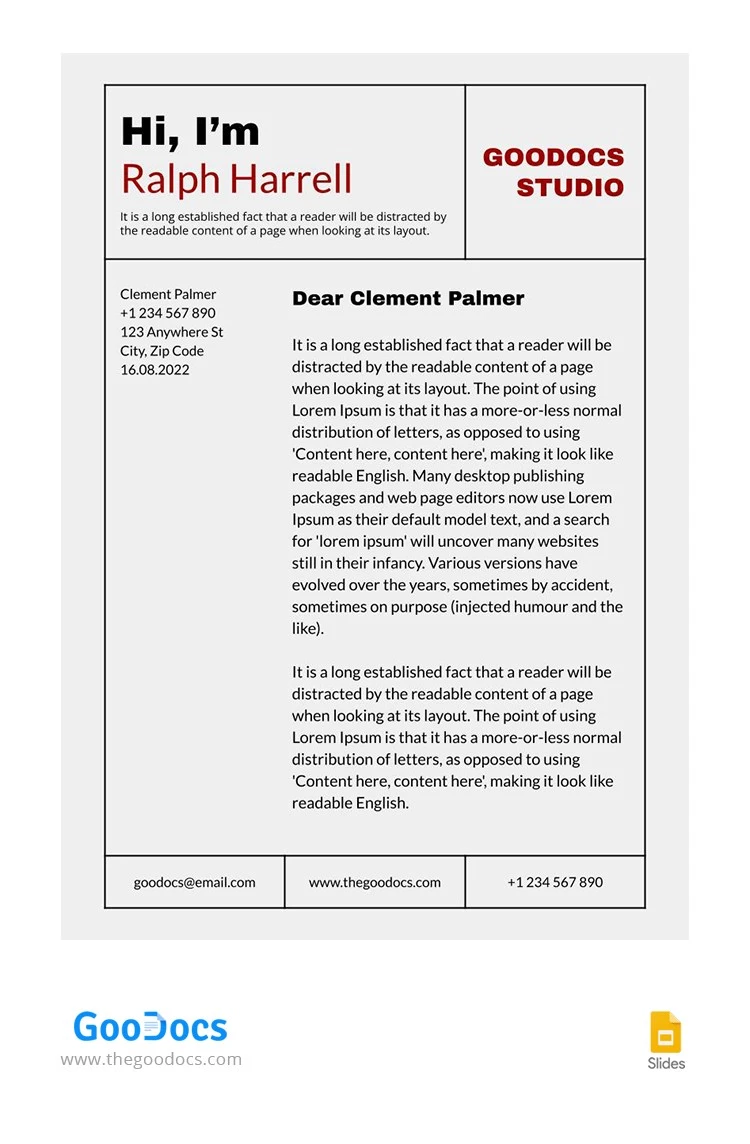 Carta de presentación moderna en gris. - free Google Docs Template - 10064447