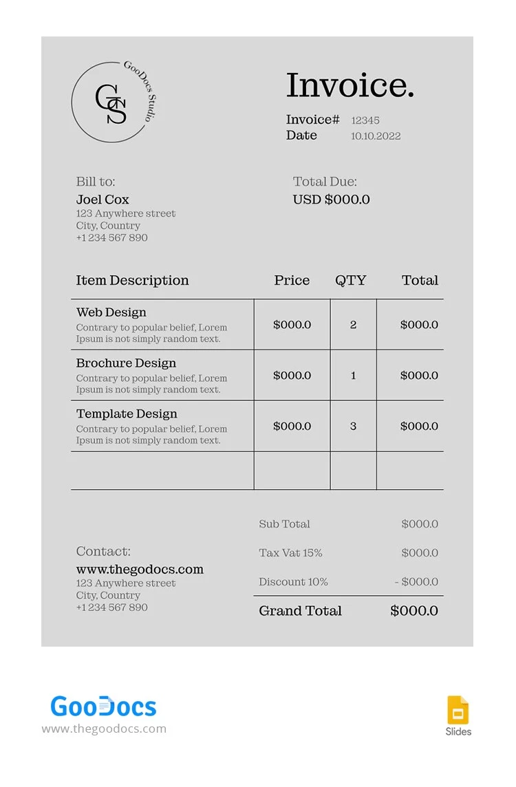 Grey Modern Invoice - free Google Docs Template - 10064696