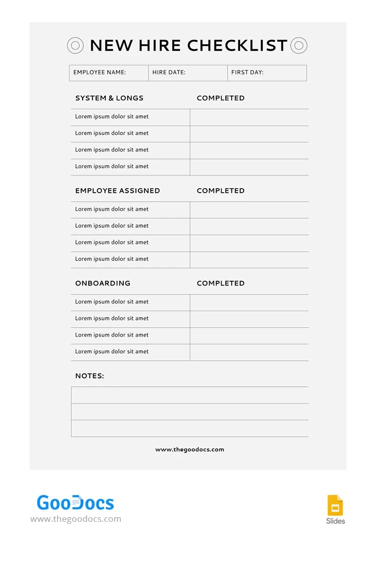 Grey New Hire Checklist - free Google Docs Template - 10065756