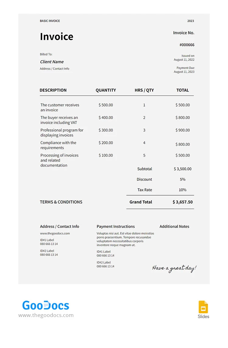 Grey Simple Basic Invoice - free Google Docs Template - 10066326