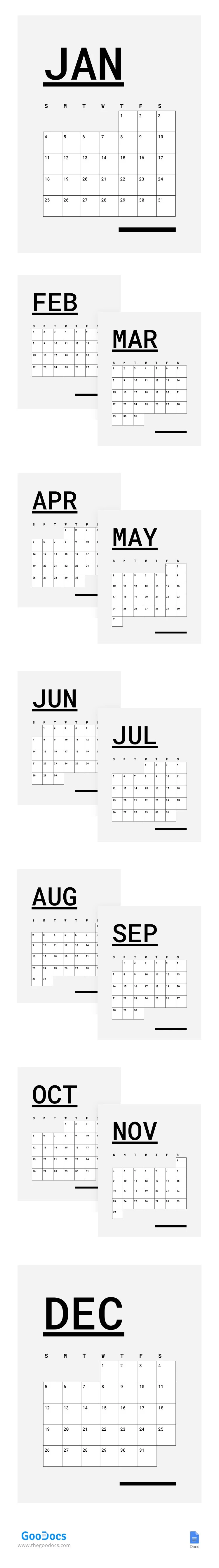 Calendário Simples Cinza - free Google Docs Template - 10062423