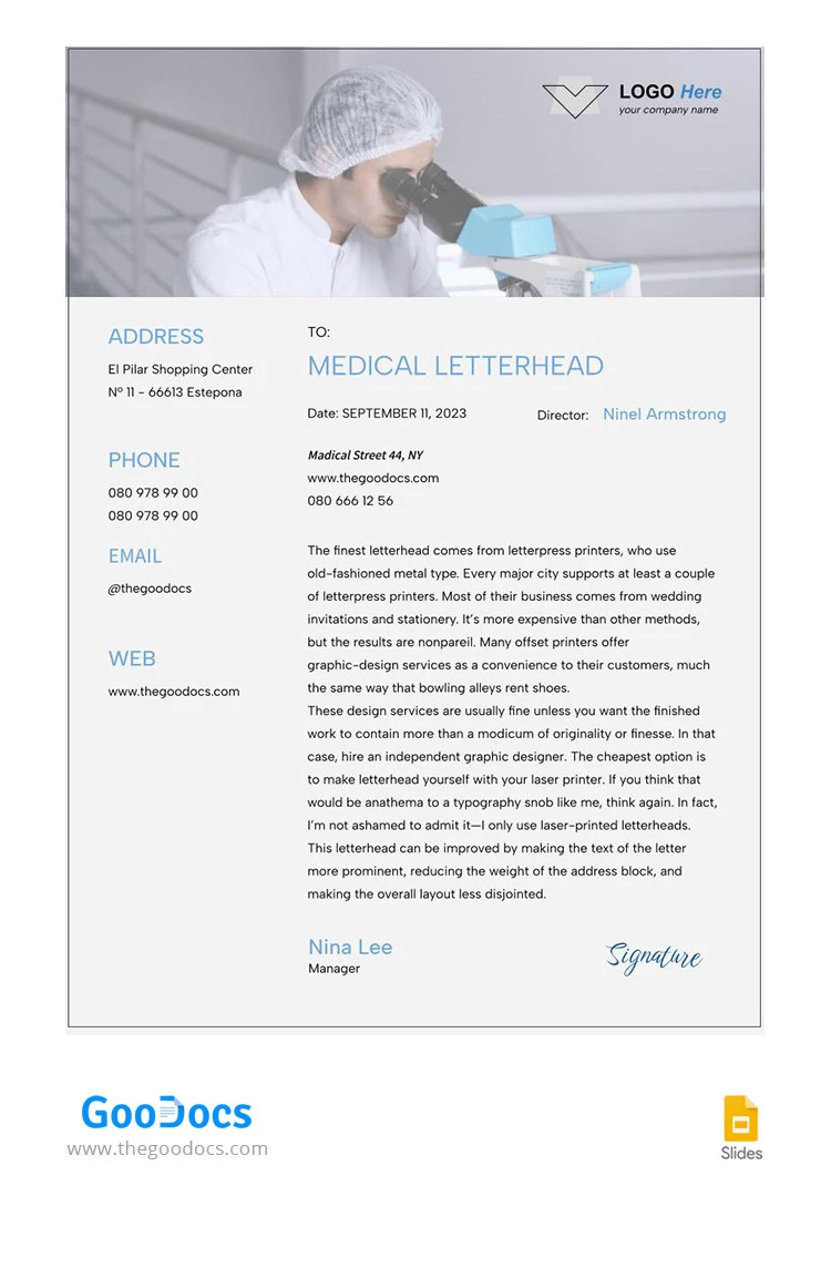 Papel timbrado simples cinza para carta médica. - free Google Docs Template - 10066327