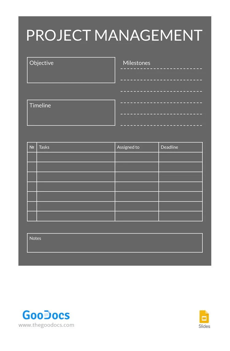 Einfaches Projektmanagement in Grau - free Google Docs Template - 10063335