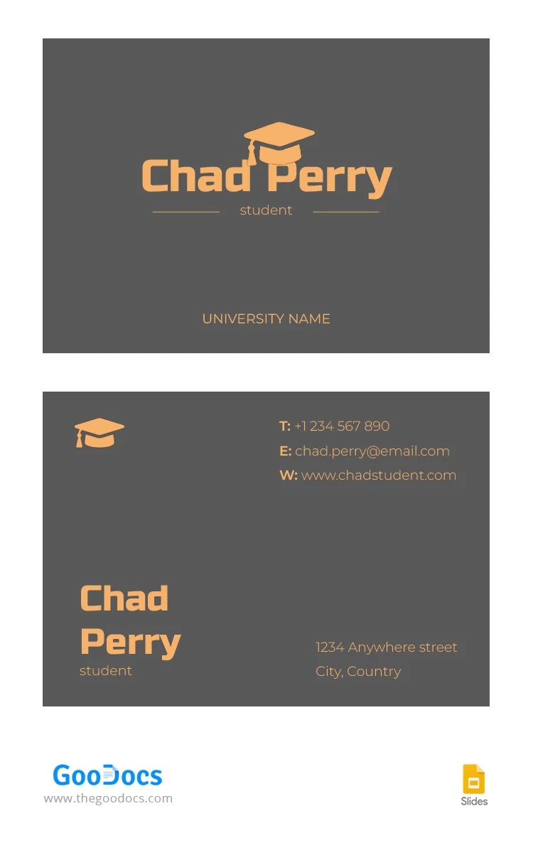 Grey Student Business Card - free Google Docs Template - 10064755