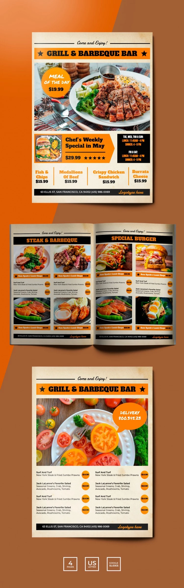 烤肉和烧烤餐厅菜单 - free Google Docs Template - 10066402