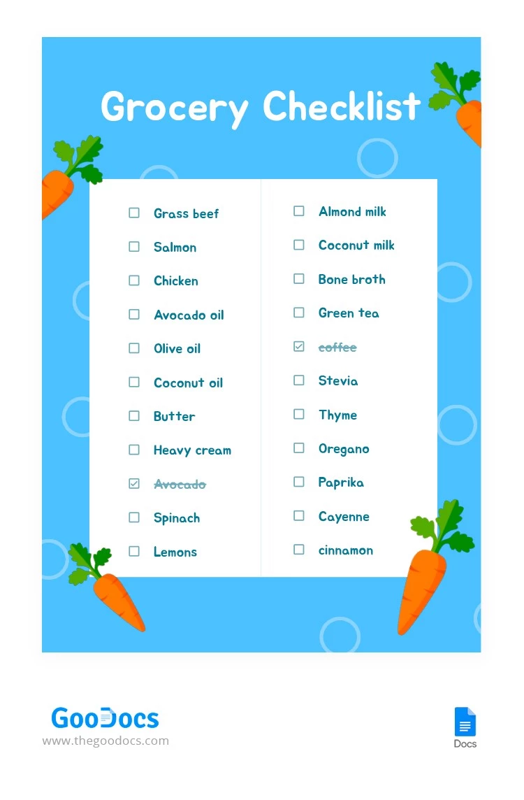 Illustrated Grocery Checklist - free Google Docs Template - 10062810