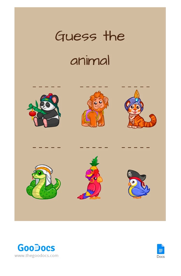 Indovina l'animale decorativo. - free Google Docs Template - 10064332