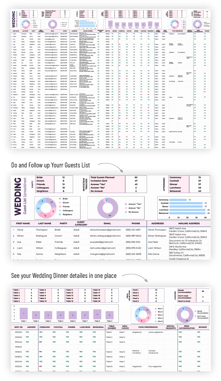 Foglio di calcolo dell'elenco degli ospiti - free Google Docs Template - 10067531