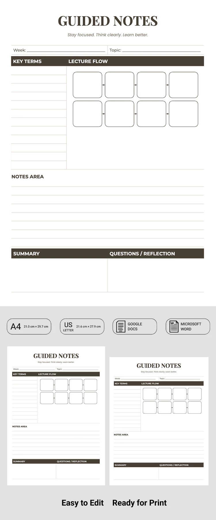 Preview of Guided Notes Template for Google Docs and Microsoft Word