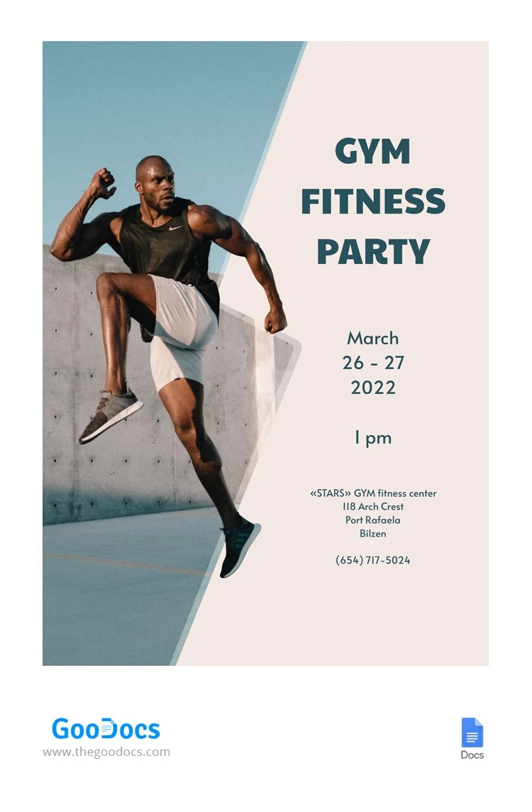Invitation à une fête de gym fitness - free Google Docs Template - 10063391