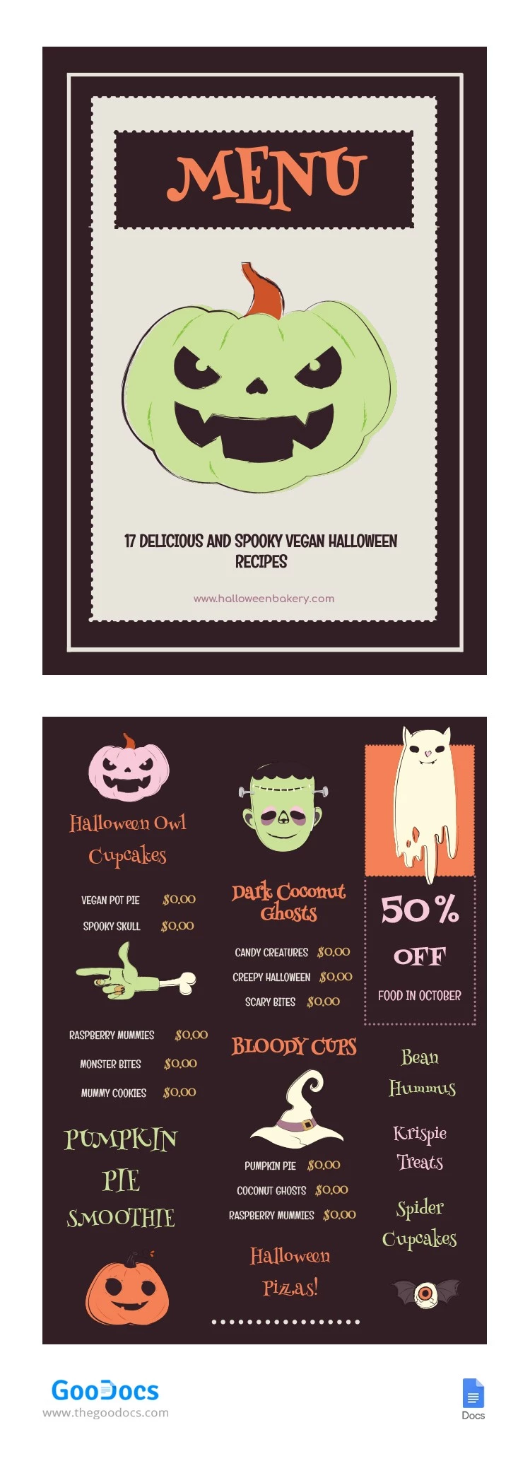 Menu de Halloween - free Google Docs Template - 10062162