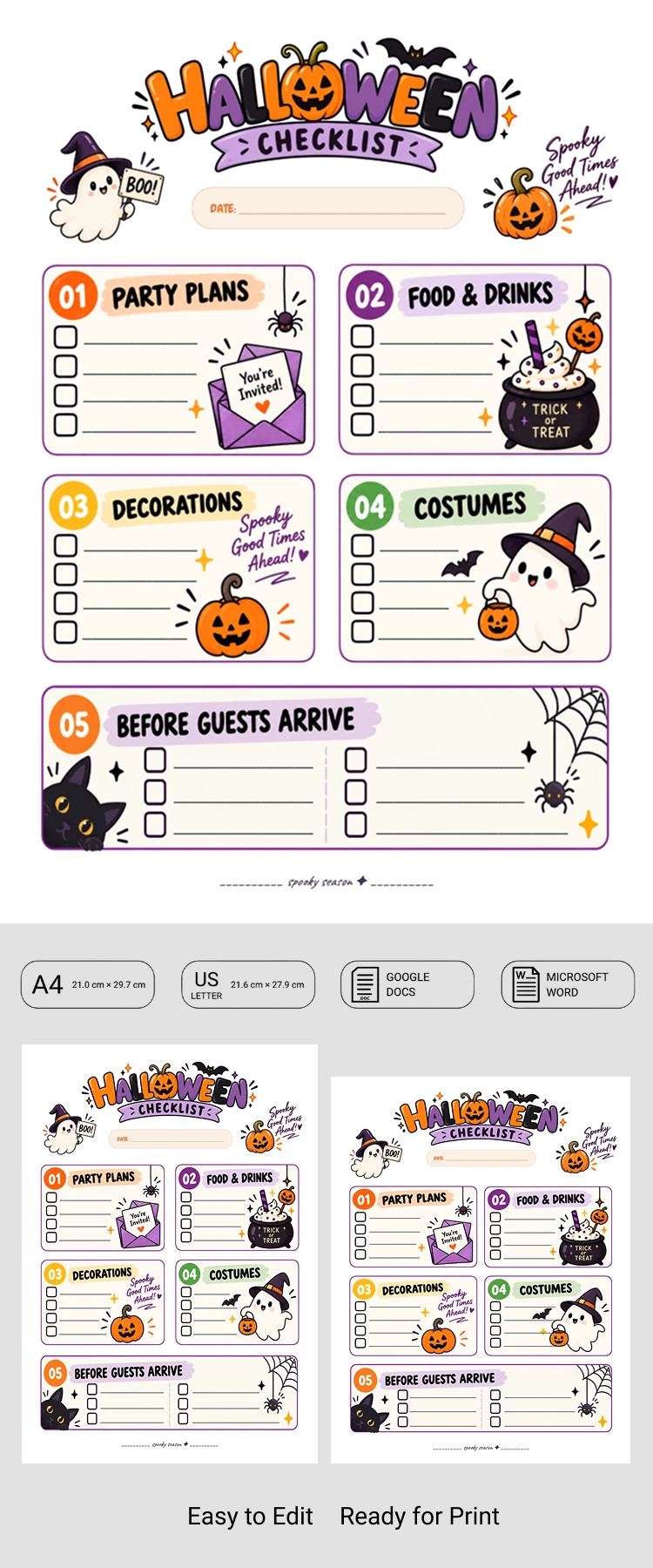 Preview of Halloween Party Checklist Template for Google Docs and Microsoft Word